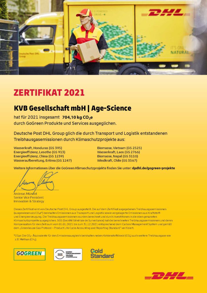 Age Science DHL GOGREEN certificate