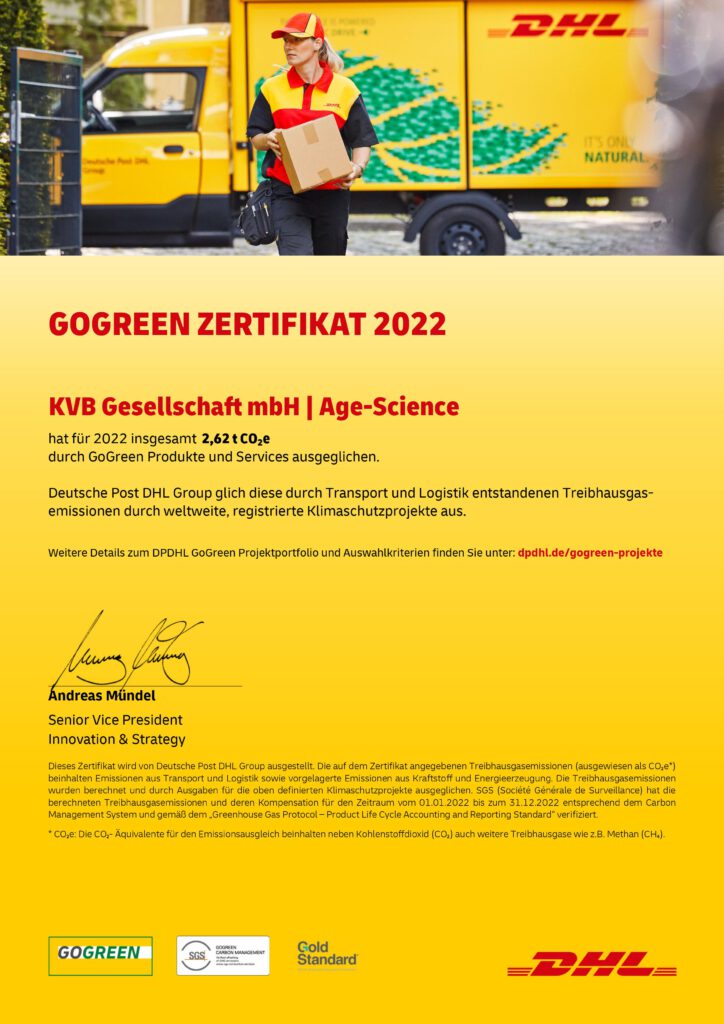 Age Science DHL GOGREEN Zertifikat 2022